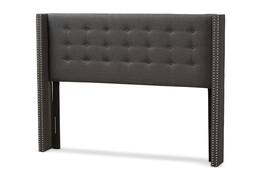 Baxton Studio - Ginaro Modern And Contemporary Fabric Button-Tufted Nail head Queen Size Winged Headboard - Dark Gray