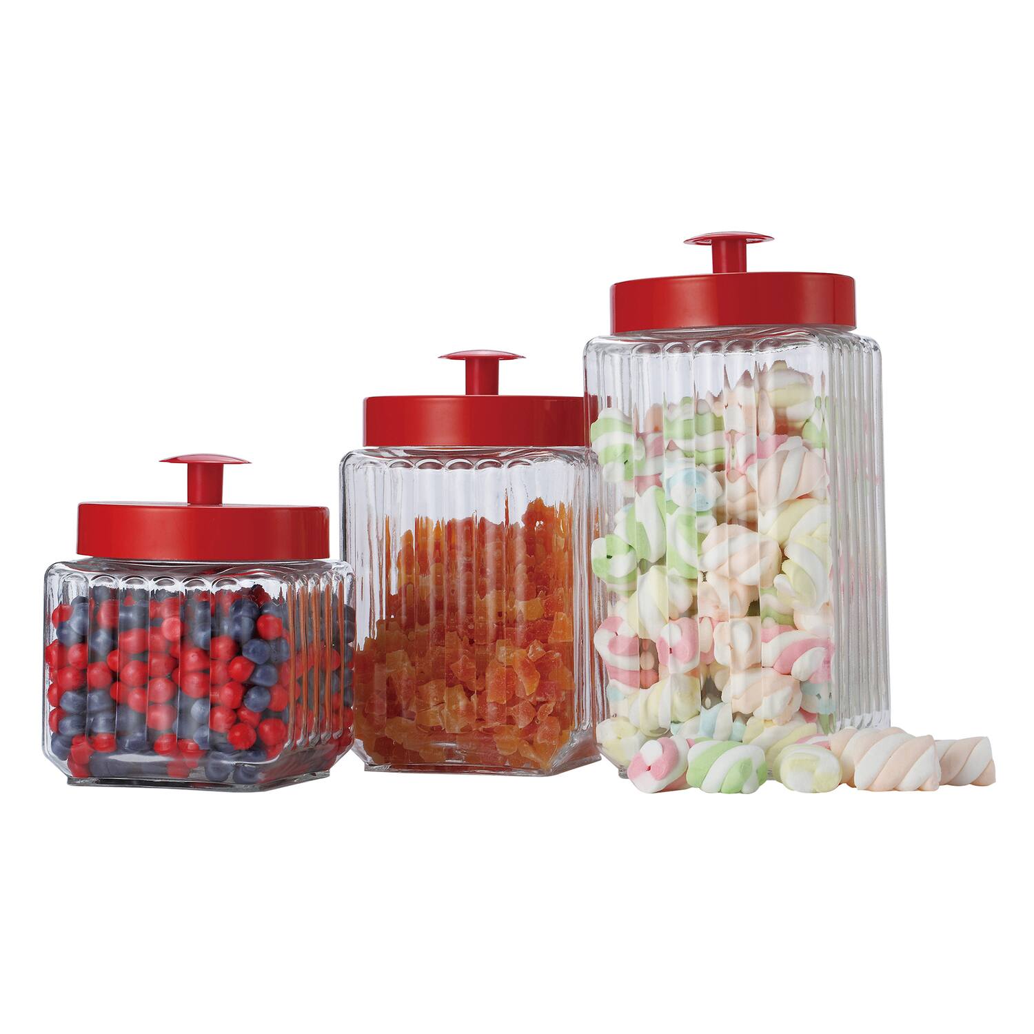 Angle. EuroHome - Glass Canister 3-Piece Set with Metal Lid - Clear/Red.