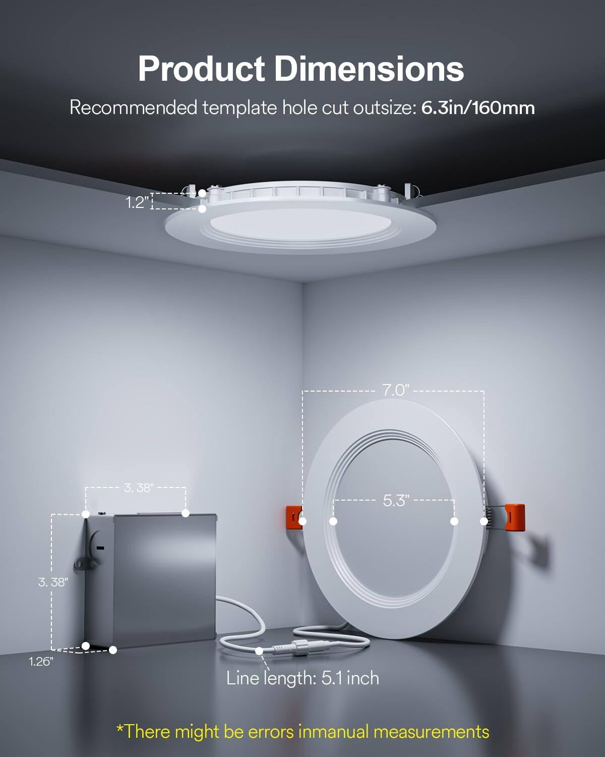 Product Dimensions

Recommended template hole cut outsize: 6.3in/160mm

1.2" 7.0" 3.38" 5.3" 3.38" 1.26"

Line length: 5.1 inch

*There might be errors in manual measurements