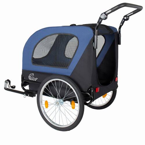 Back. JUJABU - 2-in-1 Foldable Pet Carrier Cart for Dogs up to 110lbs with Front Caster, Dark Blue.