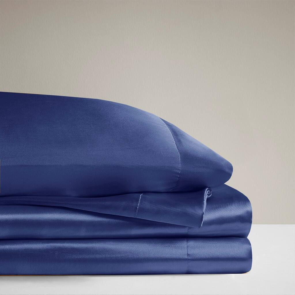 Alt View 2. Gracie Mills - Gracie Mills Coralie 6-Piece Wrinkle-free Satin Sheet Set - Navy.