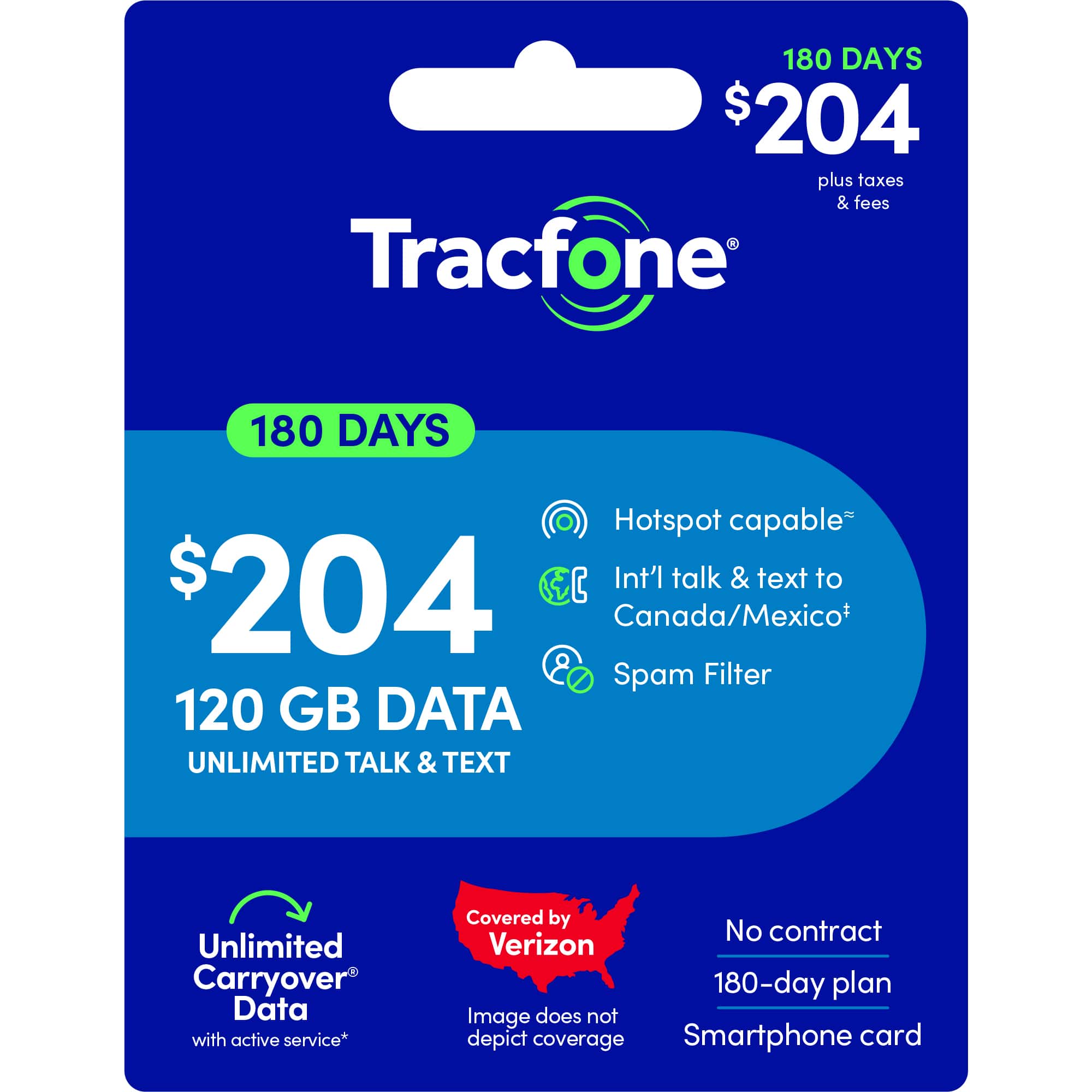 Tracfone - $204 Unlimited Talk & Text plus 120GB of Data 180-Day - Prepaid Plan [Digital]