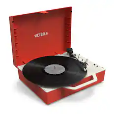 Front. Victrola - Re-Spin Sustainable Bluetooth Suitcase Record Player - Poinsettia Red.