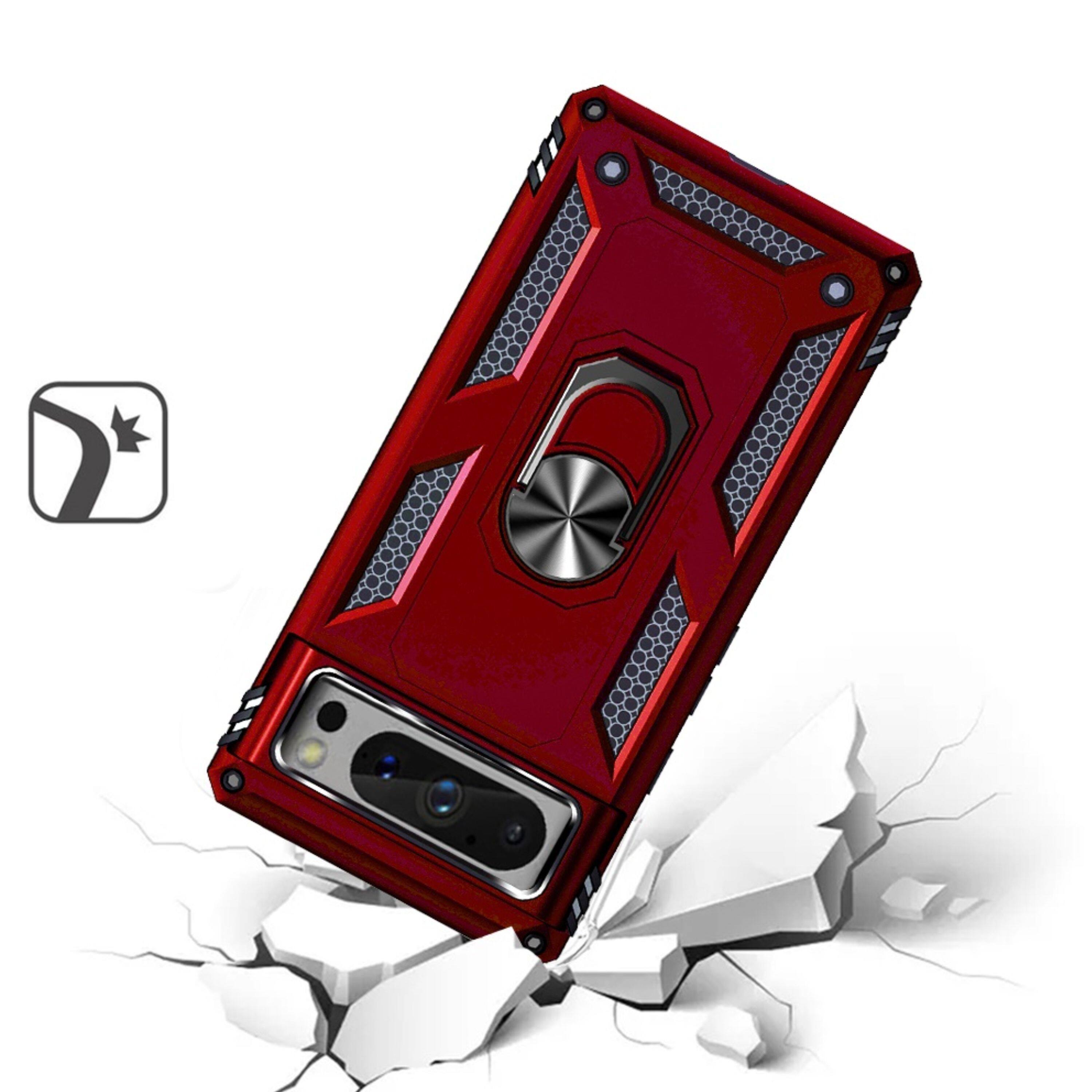 Left. Kitcheniva - Premium Magnetic Ring Holder Kickstand Hybrid Case For Google Pixel 8 Pro Red - Red.