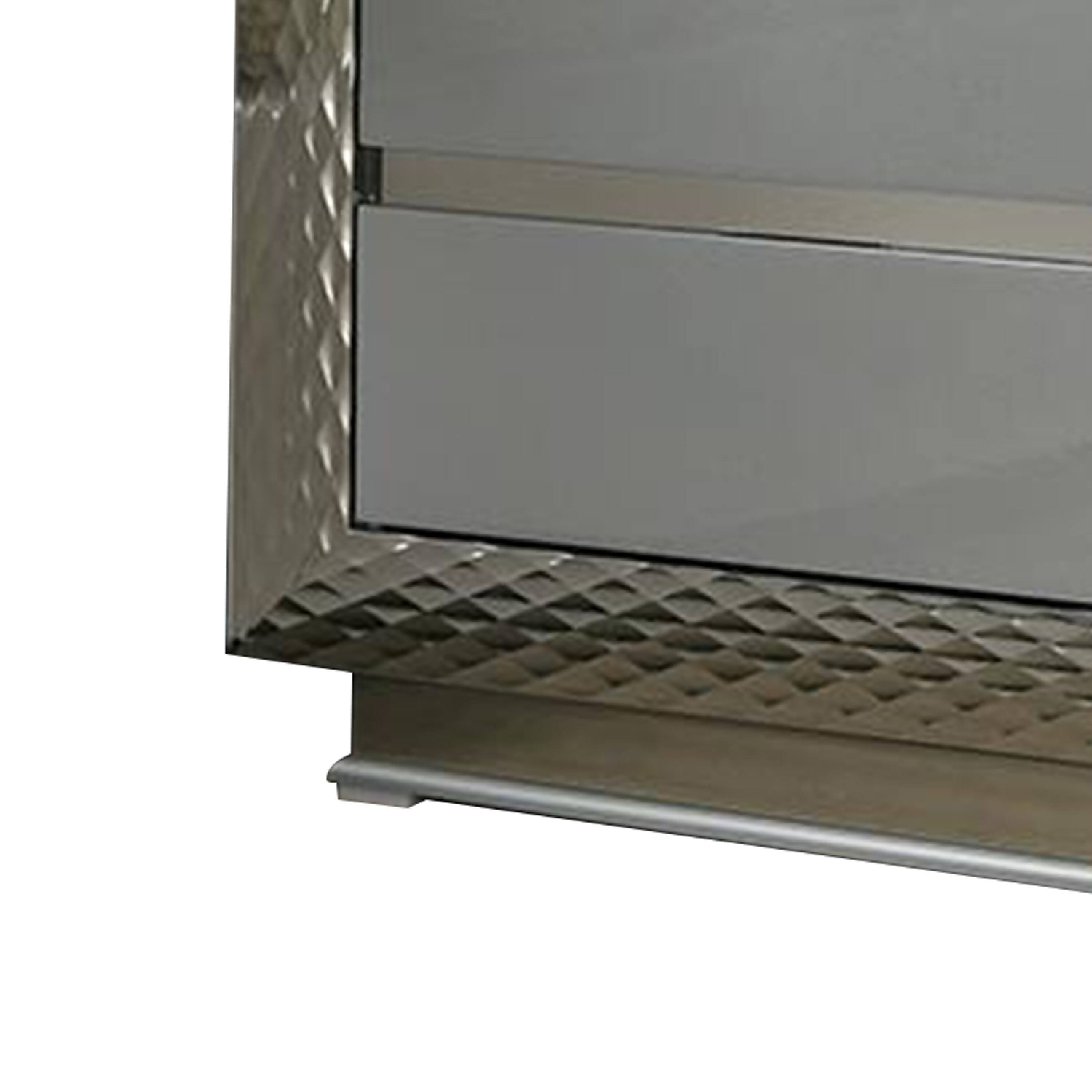 Alt View 3. Manhattan Lane - Vino 2 Drawer Nightstand, Plinth Base Gray Wood wity Silver Trim - Gray, Silver.