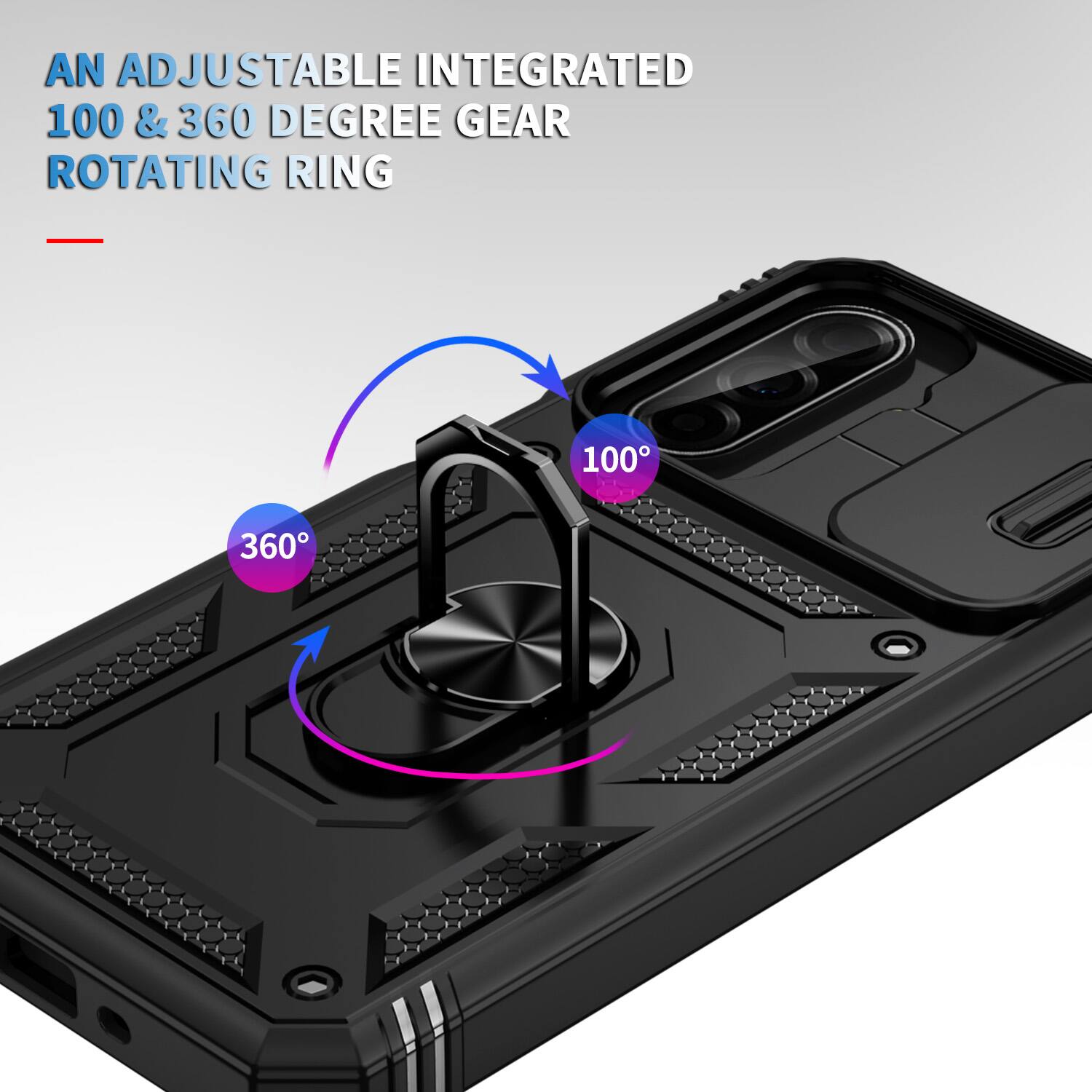 AN ADJUSTABLE INTEGRATED 100 & 360 DEGREE GEAR ROTATING RING