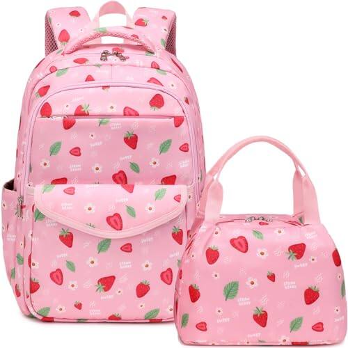 Front. Pacoar Cade - Backpack For School With Lunch Box Elementary Bookbags Bag(pink) - Strawberry Pink.