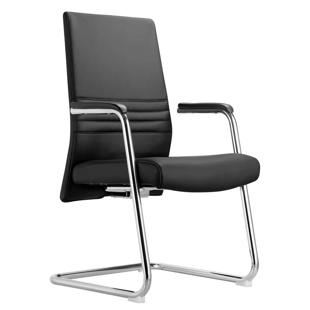 Front. LeisureMod - Aleen Office Chair in Upholstered Leather and Iron Frame Comfortable Ergonomic Chair for Home Office, and Workspace - Black.