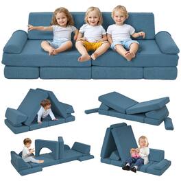 Siljoy - 12-Piece Kids Modular Couch, Toddler Play Sofa, 28D Foam, Washable Cover, for Ages 18mo+, 132lb Load - Blue