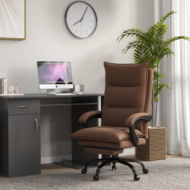Front. HTUTWOO - Executive Massage Office Chair, 6 Vibration Points with Heat,Microfiber Double Padding Desk Chair for Home Office, Study - Brown.