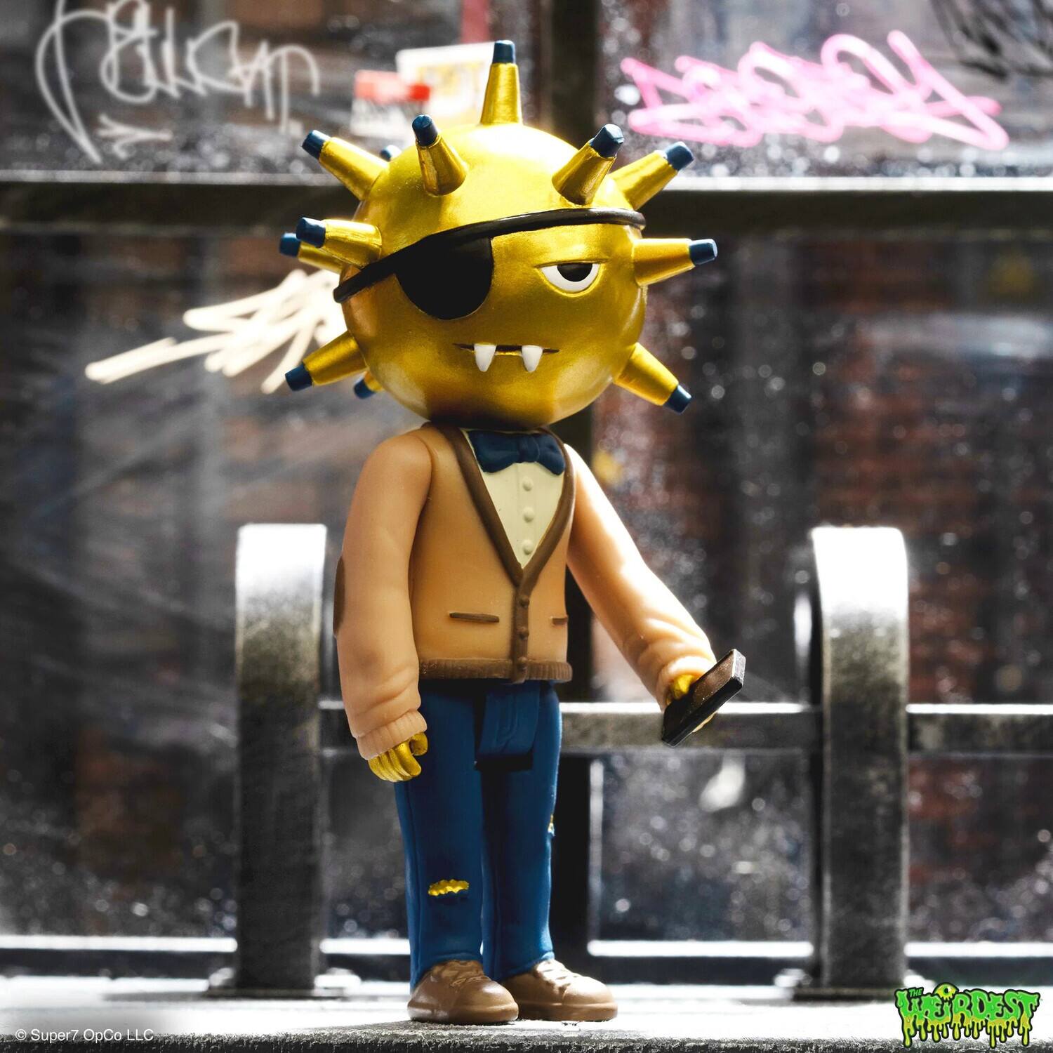 The text on the image is: "Super7 OpCo LEO WE'RDEST PiosTiisy." 

Corrected and grouped: "Super7 OpCo Leo We'Rdest PiosTiisy."