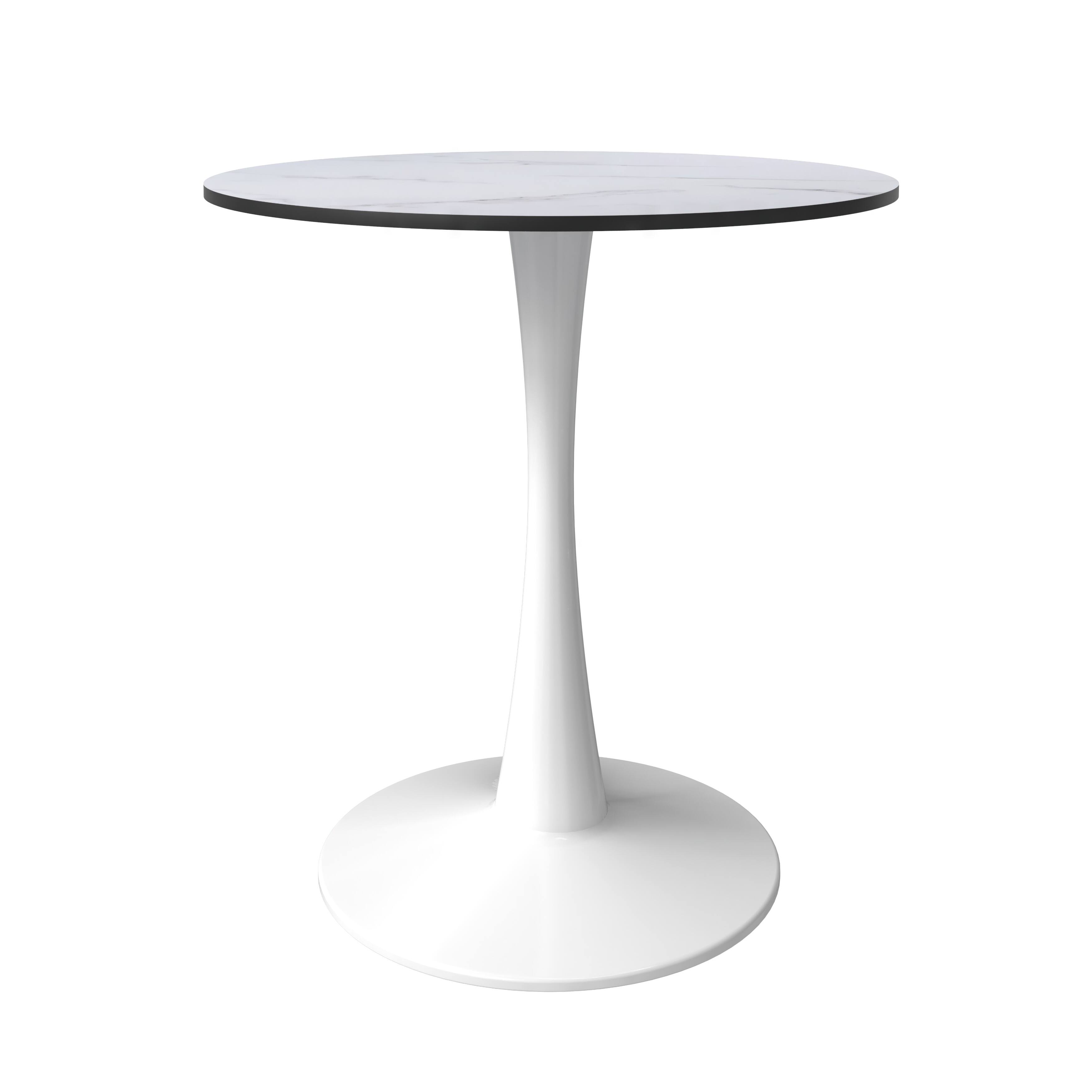 Alt View 2. LeisureMod - Bristol 24" Modern Round Dining Table with White Pedestal Base for Kitchen & Compact Spaces - MDF - Marbled White.