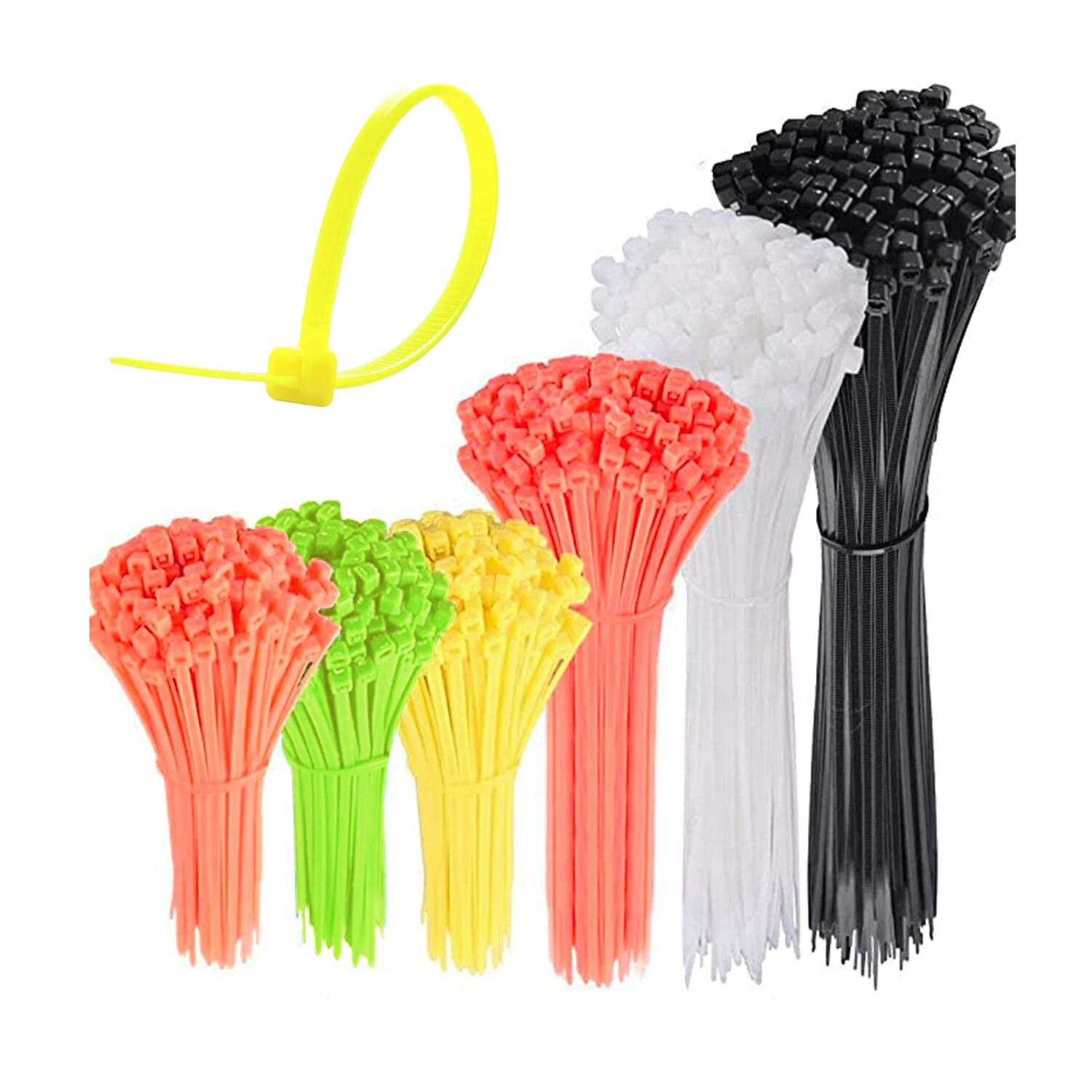 Angle. Home Collection - 400 Pcs Assorted Neon Color Cable Zip Ties - Assorted.