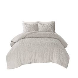 Gracie Mills - Ray 3-Piece Boho-Inspired Tufted Cotton Chenille Medallion Comforter Set - Gray
