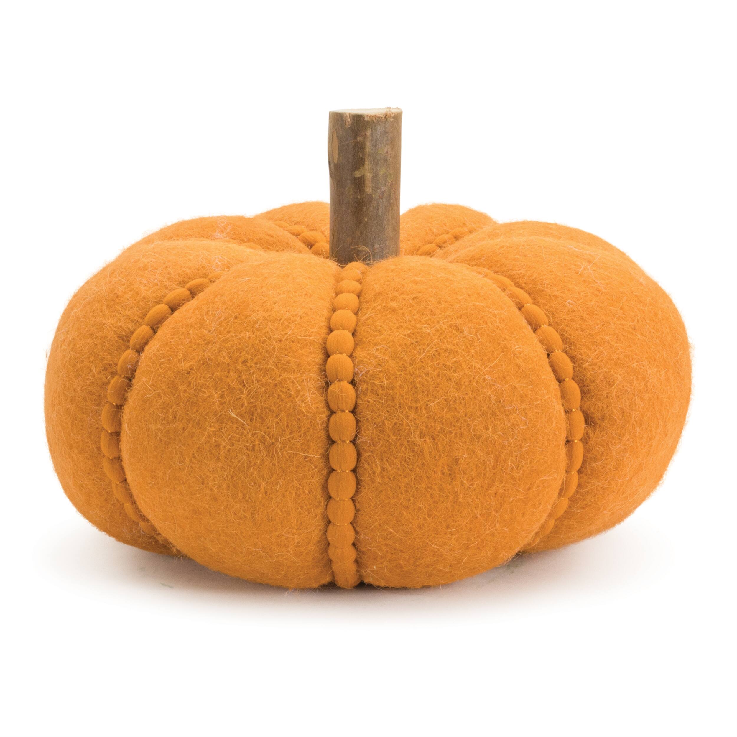 Back. BreeBe - Felt Wool Pumpkin Decor (Set of 2) - Orange, Brown.
