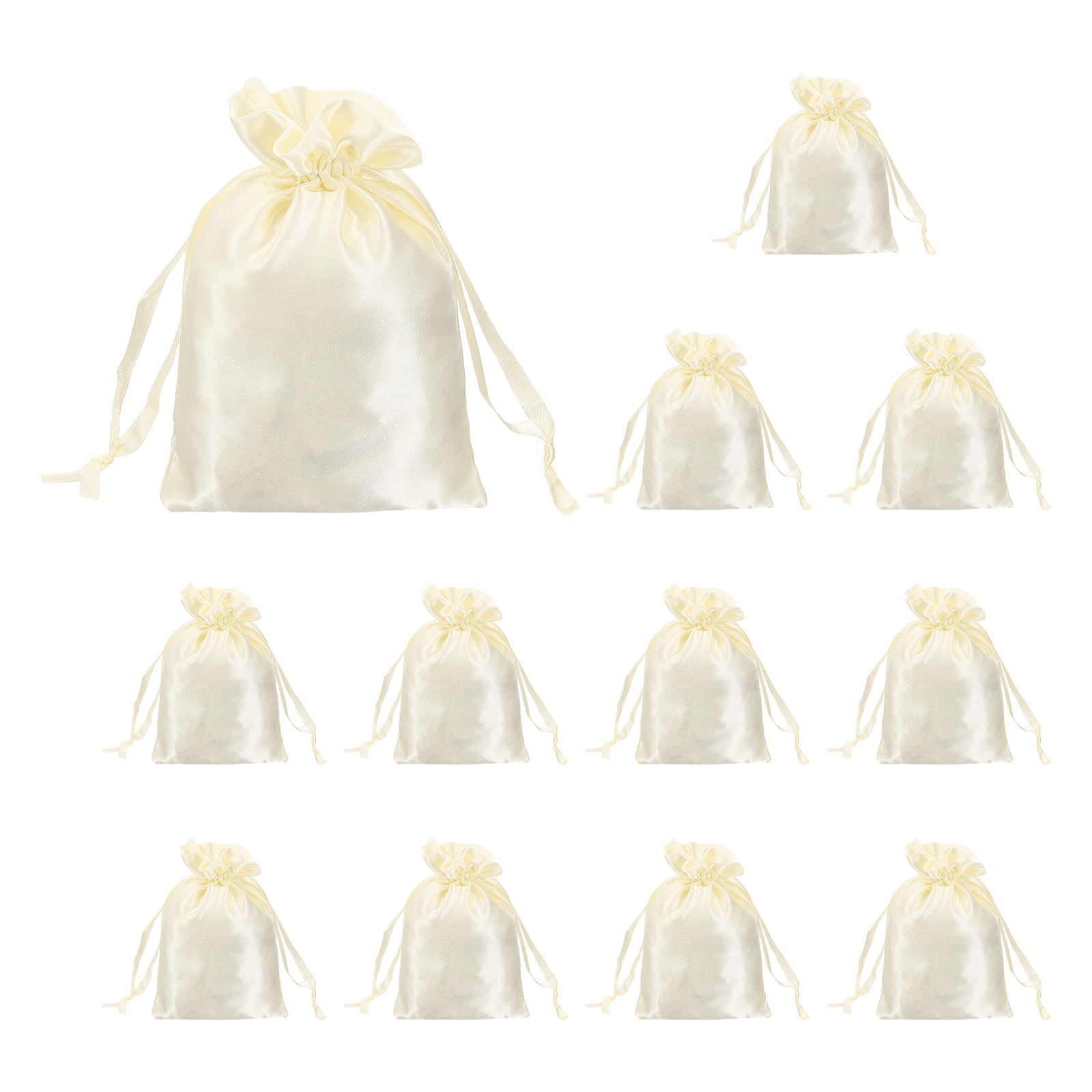 Unique Bargains - 12pcs Satin Gift Bags with Drawstring, 3.9"x5.9" Party Wedding Jewelry Drawstring Pouch Mini Gift Wrap - Beige