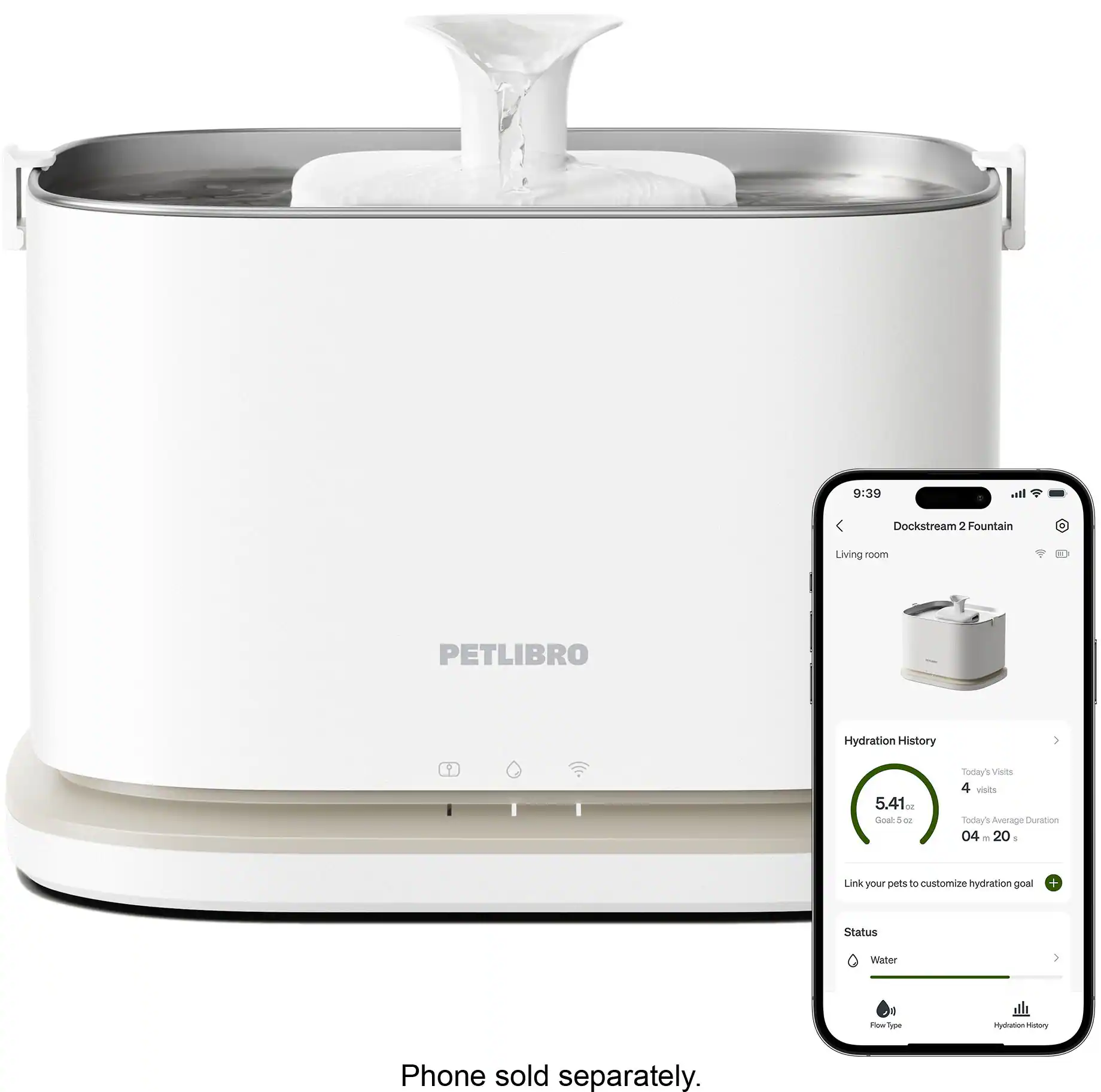 PETLIBRO - Dockstream 2 Smart Fountain, App Monitoring 3L Pet Water Fountain - White / Ivory