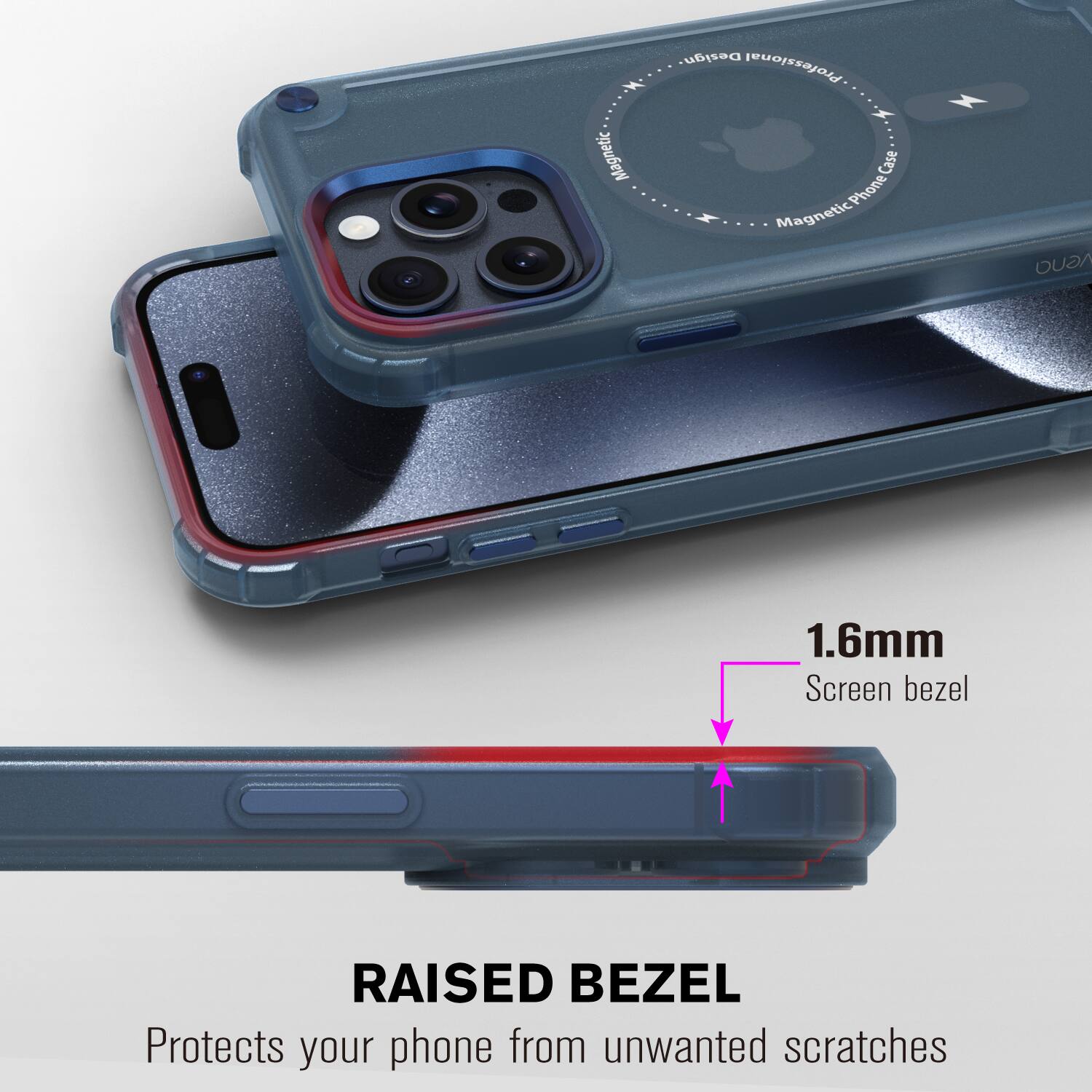 Magnetic Design Professional Case  
Magnetic Phone Case  
AGUO  
1.6mm Screen bezel  
RAISED BEZEL  
Protects your phone from unwanted scratches