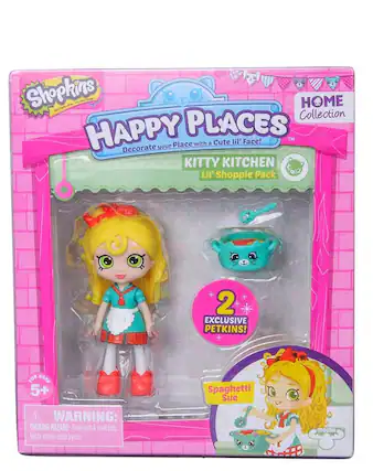 Shopkins Happy Places Home Collection
Decorate your Place with a Cute lil' Face!
KITTY KITCHEN Lil' Shoppie Pack 2
EXCLUSIVE PETKINS!
FOR AGES 5+
Spaghetti Sue
WARNING: CHOKING HAZARD - Small parts & small balls. Not for children under 3 years.