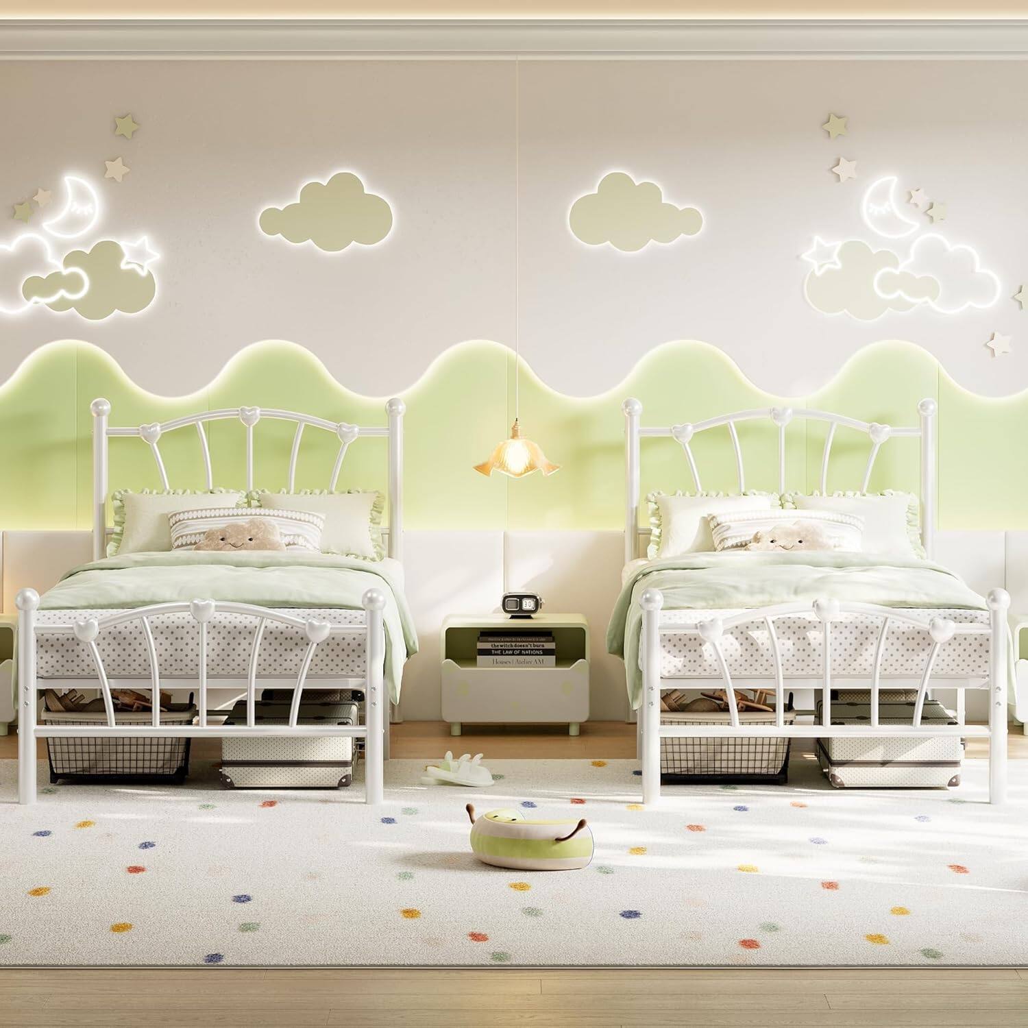 Alt View 2. Homhougo - Twin Size Metal Bed Frame, Twin Bed Frames for Girls, Twin Platform Bed with Heart-Shaped Design Headboard&Footboard, - White.