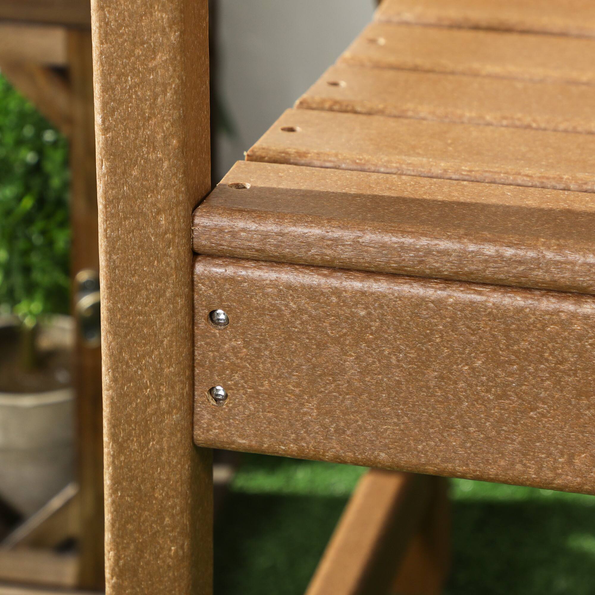 Alt View 8. Outsunny - All-Weather Patio Chair, HDPE Patio Dining Chair, Heavy Duty Wood-Like Outdoor Furniture for Garden, Backyard, Deck - Brown.