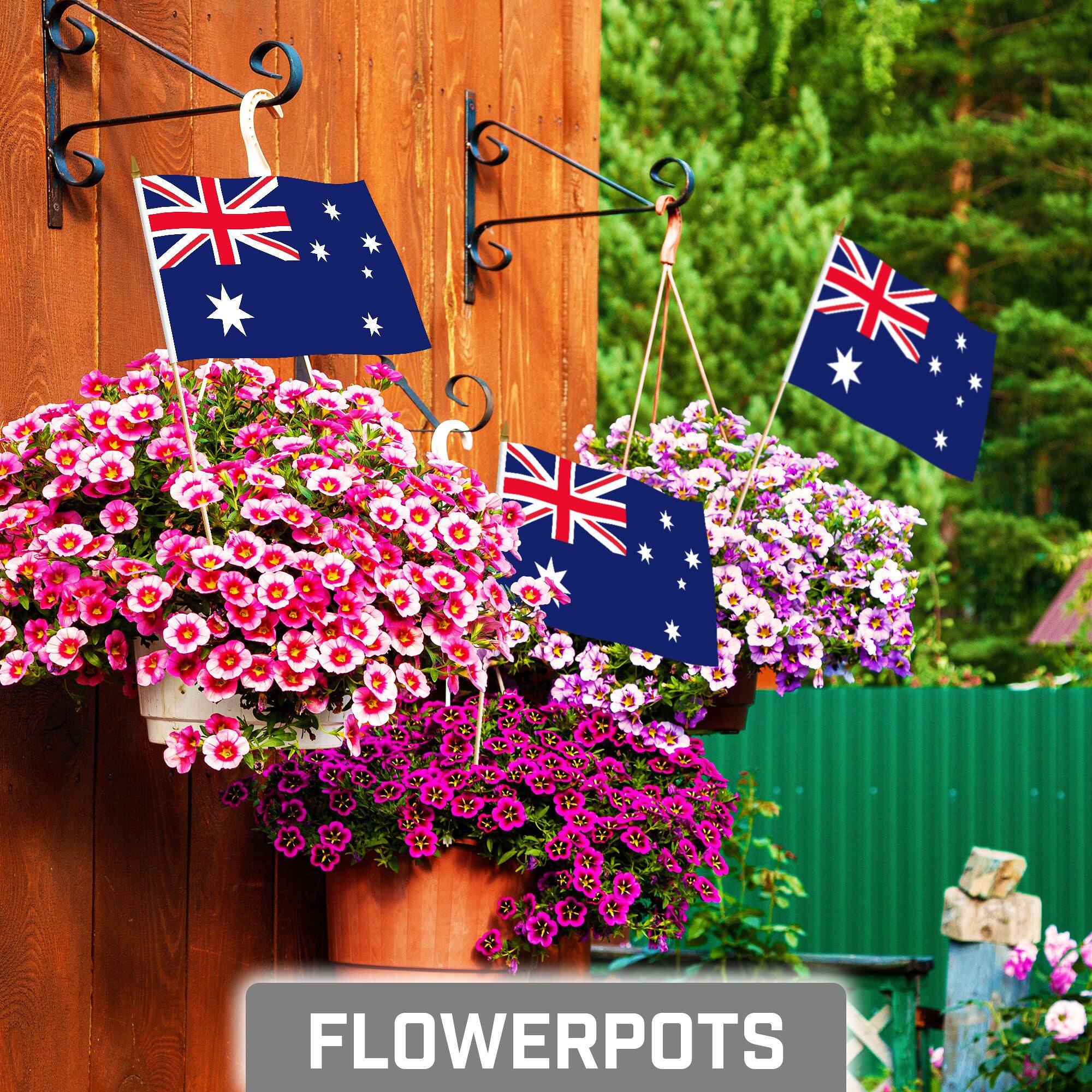 Angle. G128 - 10-Pack 8 x 12 in Australia Handheld Stick Flags - Blue.