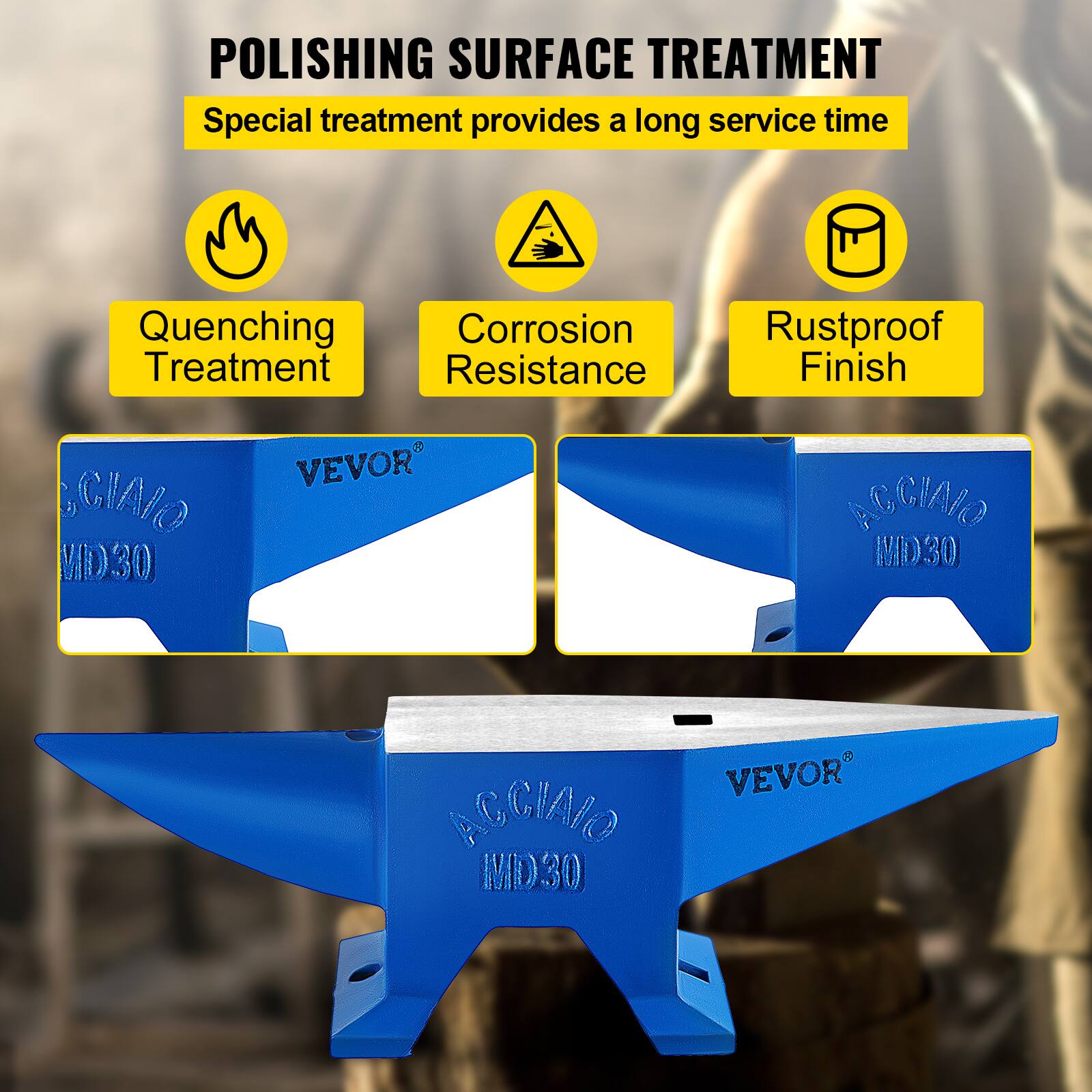 POLISHING SURFACE TREATMENT  
Special treatment provides a long service time  

- Quenching Treatment  
- Corrosion Resistance  
- Rustproof Finish  

CIAIO VD30 VEVOR  
ACCIAIO MD30  
ACCIACIAIO MD30 VEVOR
