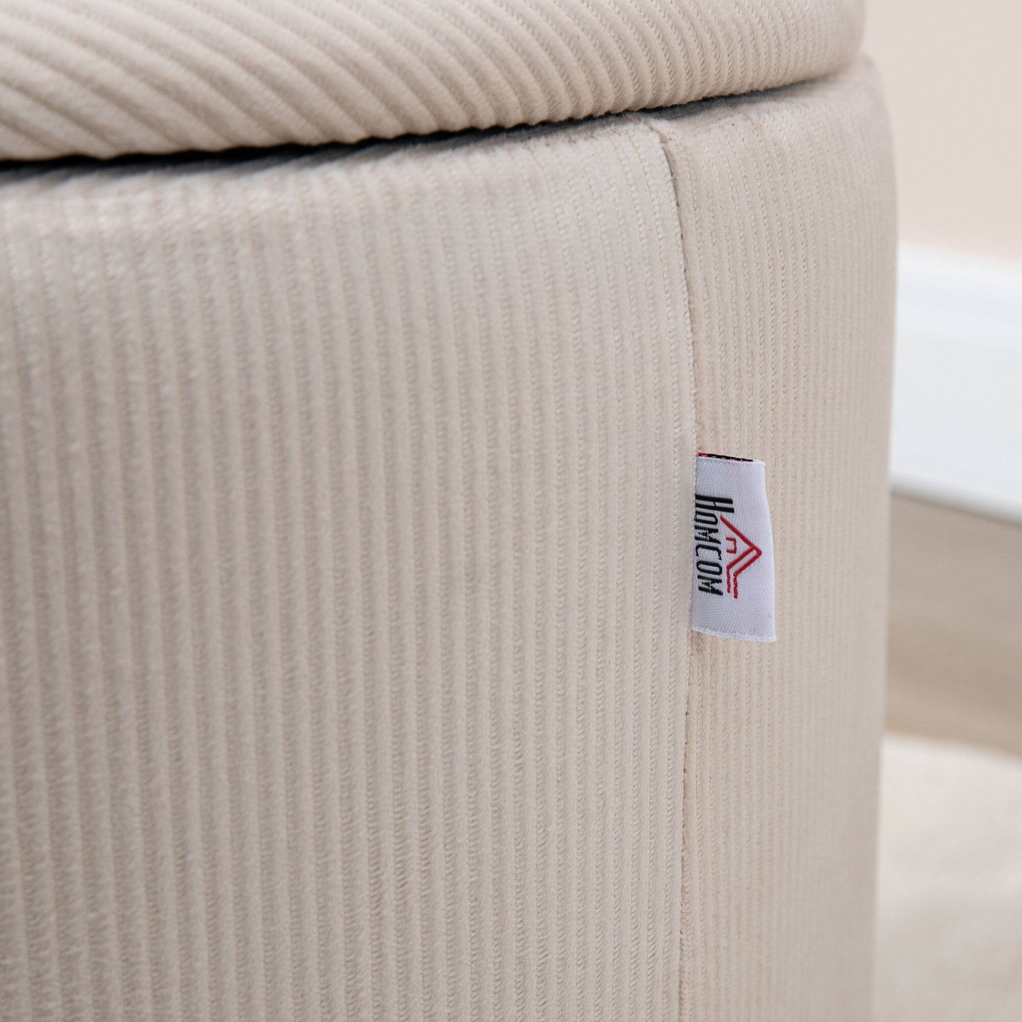 Alt View 7. Homcom - Stool, Ottoman with Storage Set of 2, Removable Wood Lid, Hidden Space - Cream White.