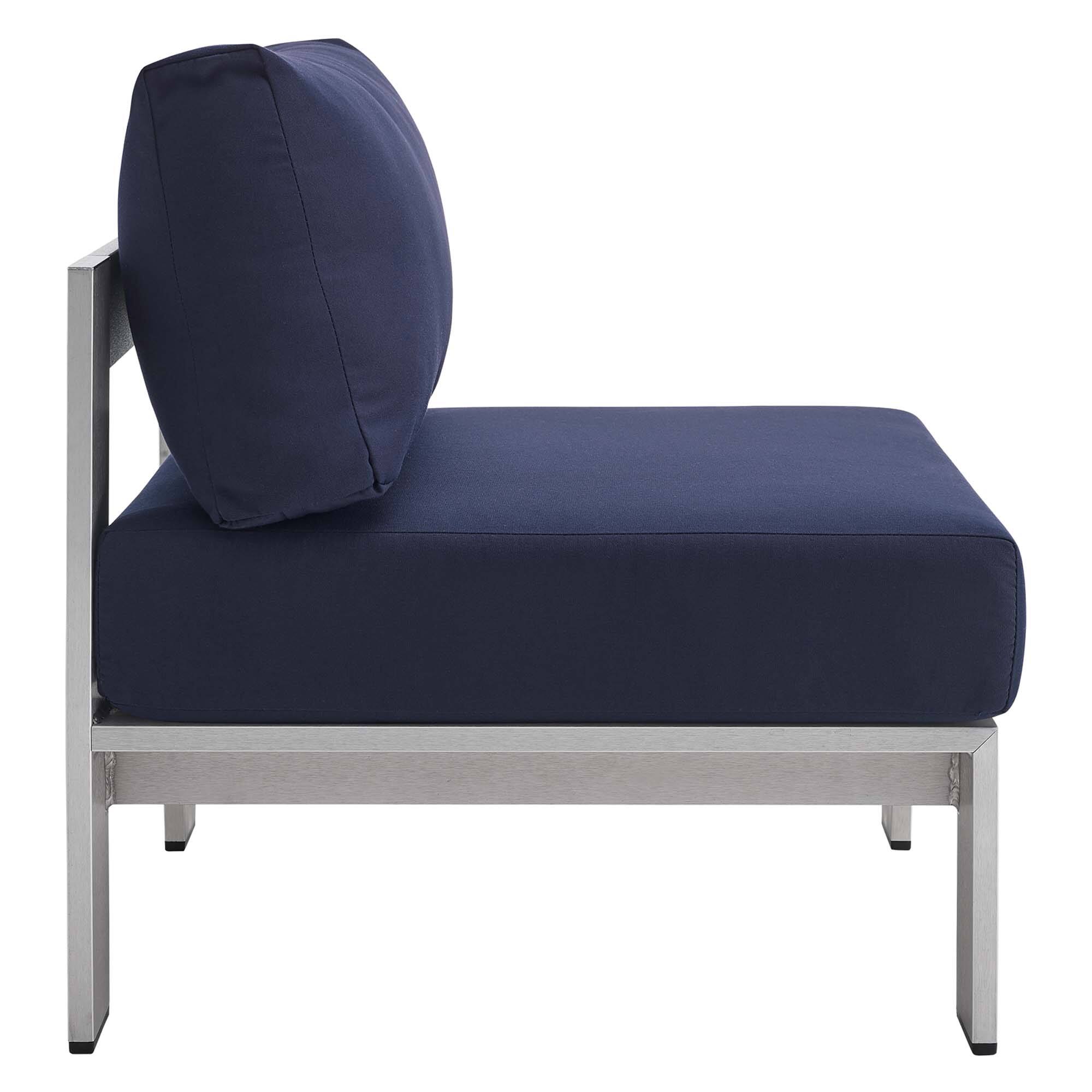 Back. Modway - Shore Sunbrella® Fabric Aluminum Outdoor Patio Armless Chair by Modway - Silver Navy.