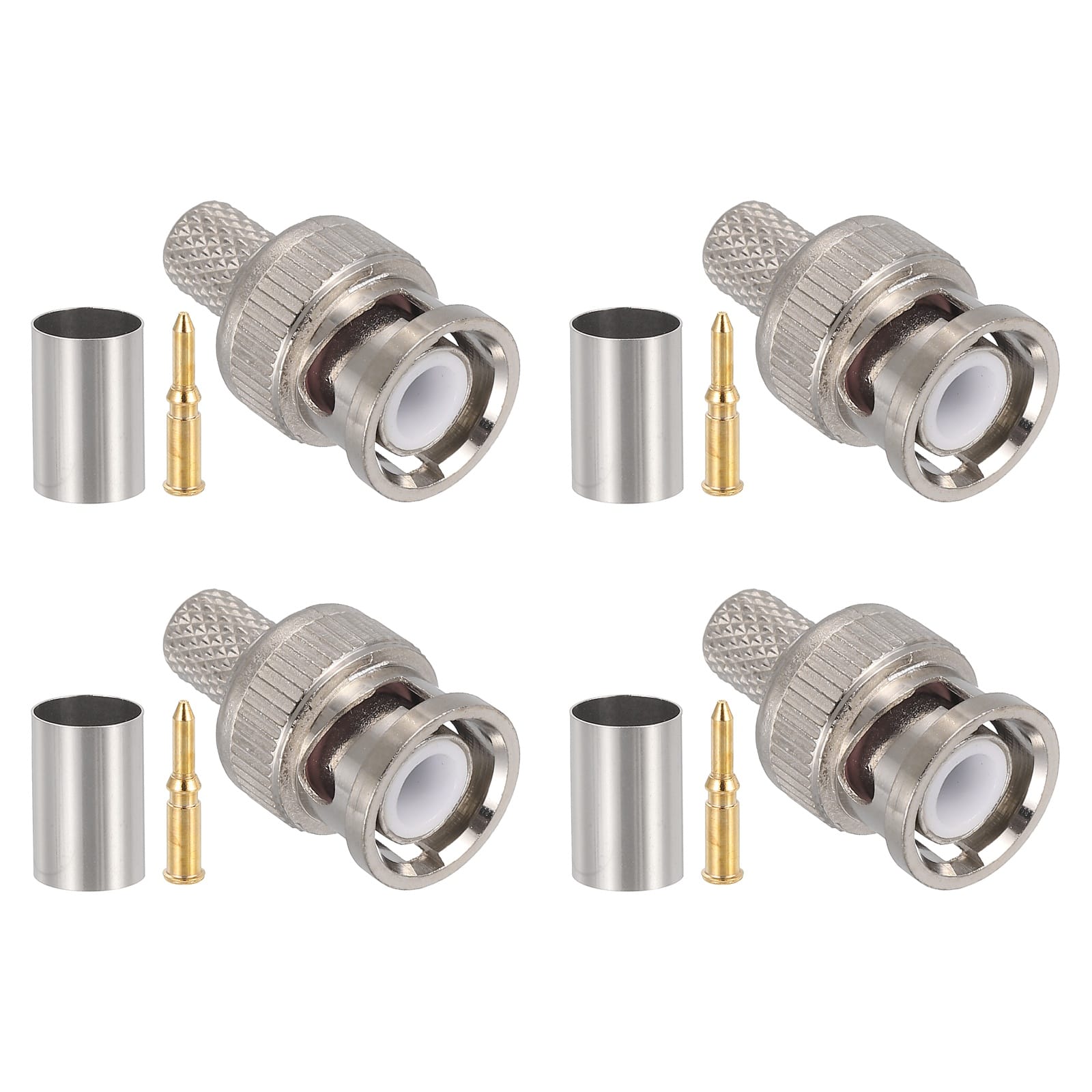 Unique Bargains - 4pcs BNC Male Crimp Connector, 5mm 50 Ohm PTFE Insulation for RG6/5D-FB/LMR300 Coax Wireless Internet High Quality - Silver