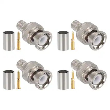 Front. Unique Bargains - 4pcs BNC Male Crimp Connector, 5mm 50 Ohm PTFE Insulation for RG6/5D-FB/LMR300 Coax Wireless Internet High Quality - Silver.