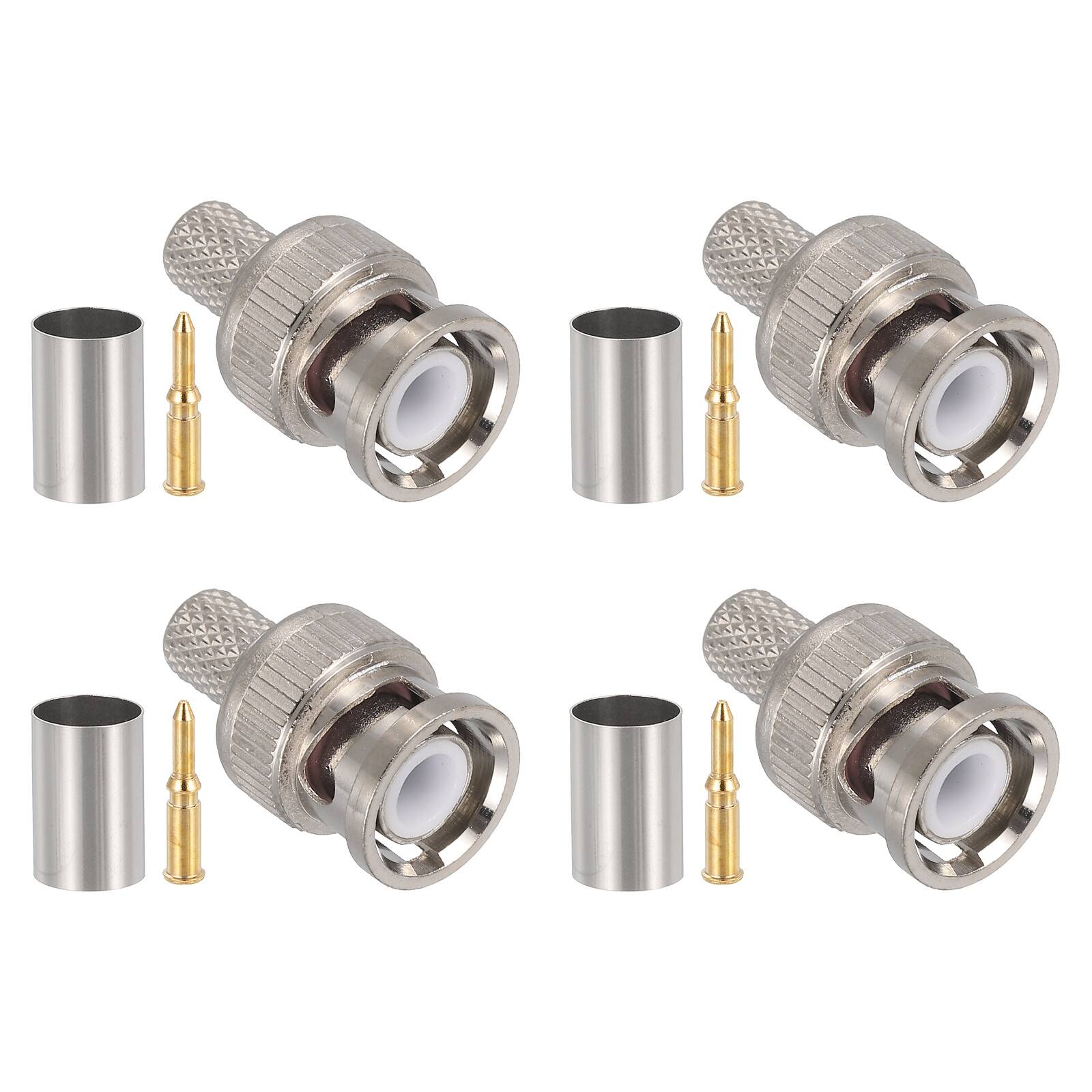 Front. Unique Bargains - 4pcs BNC Male Crimp Connector, 5mm 50 Ohm PTFE Insulation for RG6/5D-FB/LMR300 Coax Wireless Internet High Quality - Silver.