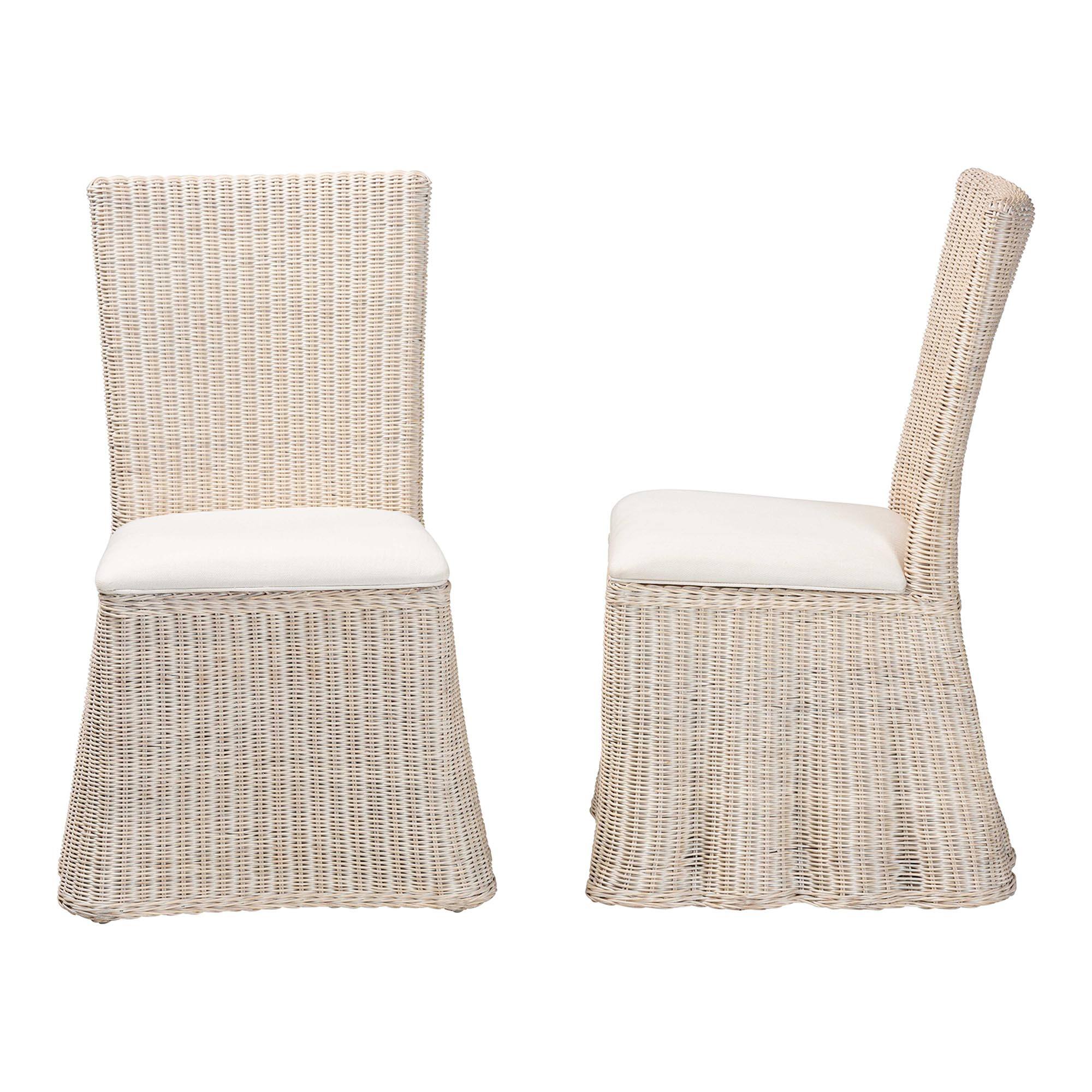 Left. bali & pari - Sara Natural Rattan 2-Piece Dining Chair Set - Handwoven Wicker Accent Chair with Scalloped Skirt Base and Tall Backrest - White Wash.