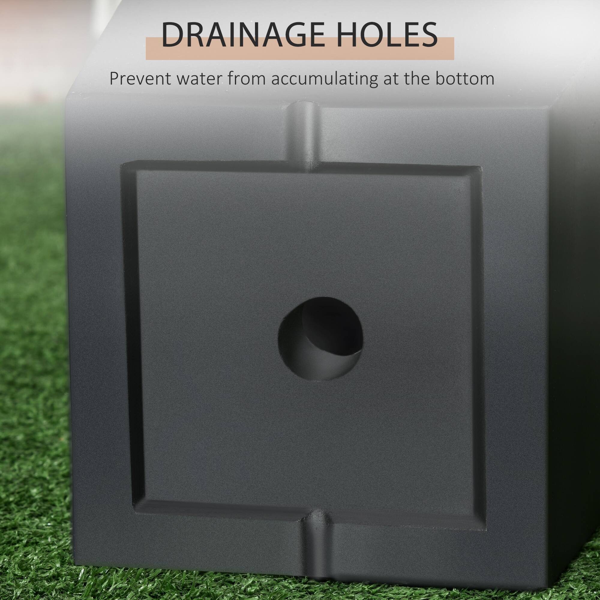 DRAINAGE HOLES  
Prevent water from accumulating at the bottom