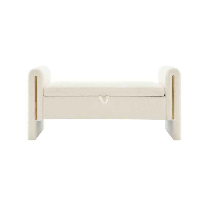 Alt View 4. HTUTWOO - Teddy Bed End Bench with Arms and Storage - Upholstered Large Foot Rest Stool,Multi-Functional Vanity Ottoman for Room - Cream.