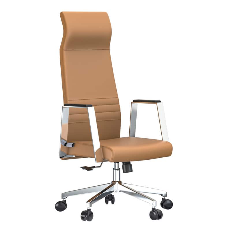 LeisureMod - Aleen Ergonomic Office Desk Chair with PU Leather, Foam Padding, Adjustable Tilt, Height, and Swivel - Acorn Brown