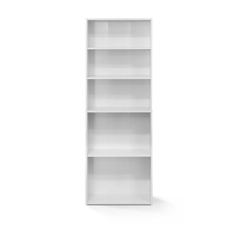 Alt View 1. FurniFact - White Wooden Book Shelf with Five Tiers of Wooden Shelves for Home Storage - Soft White.