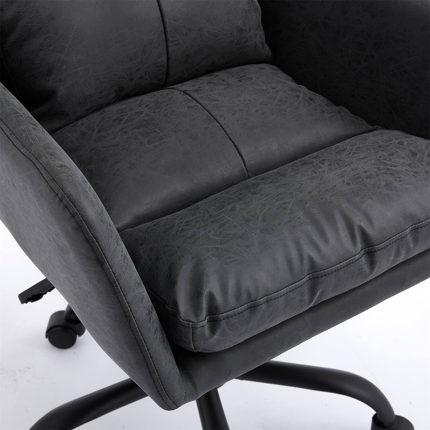 Back. Forest'nSky - Black Artificial Leather Office Chair, Height-Adjustable with Black Base for Home & Office - Black.