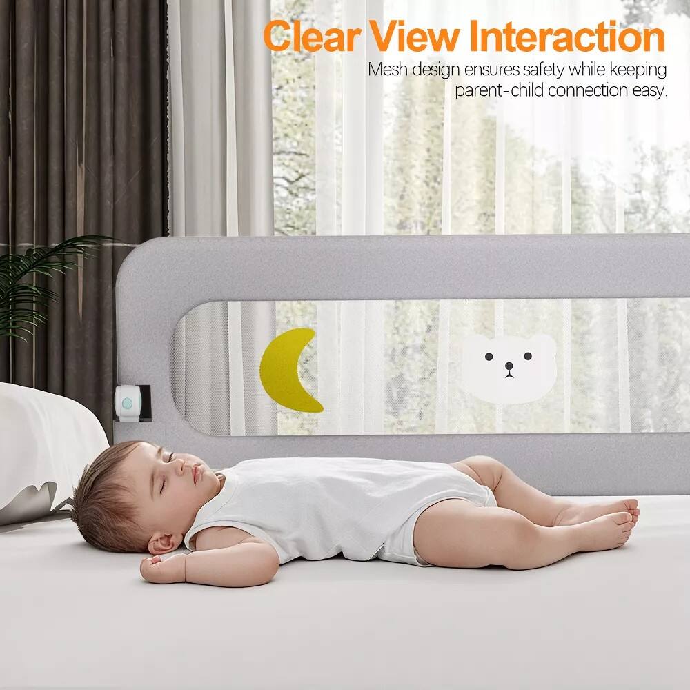 Alt View 5. SKONYON - 69" Bed Guard Rail for Toddlers with 14-Level Height Adjustment, Foldable Mesh Panel and U-Shaped Base - Gray.
