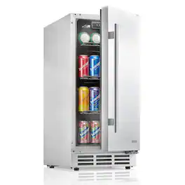 VEVOR - Outdoor Beverage Refrigerator, 15 Inch Undercounter Drink Fridge, 304 Stainless Steel Body, 3.0 Cu. Ft, Hold 94 Cans - Silver