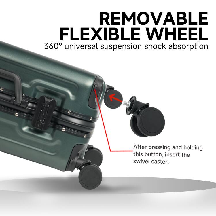 REMOVABLE FLEXIBLE WHEEL  
360° universal suspension shock absorption  
After pressing and holding this button, insert the swivel caster.