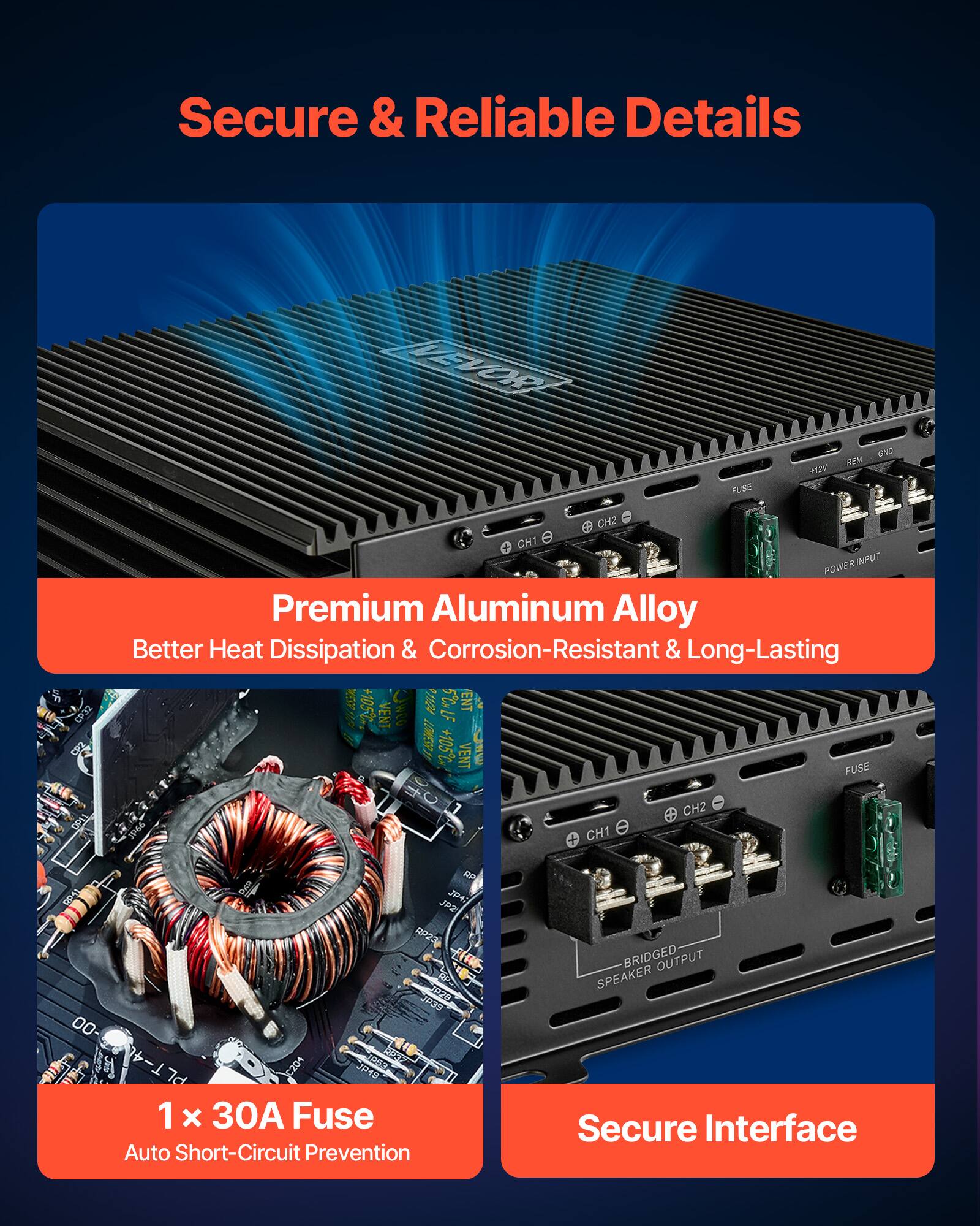 Secure & Reliable Details

Premium Aluminum Alloy
Better Heat Dissipation & Corrosion-Resistant & Long-Lasting

1 x 30A Fuse
Auto Short-Circuit Prevention

Secure Interface