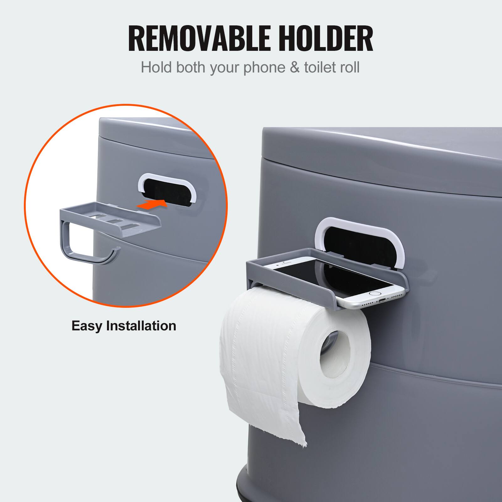 REMOVABLE HOLDER
Hold both your phone & toilet roll
Easy Installation