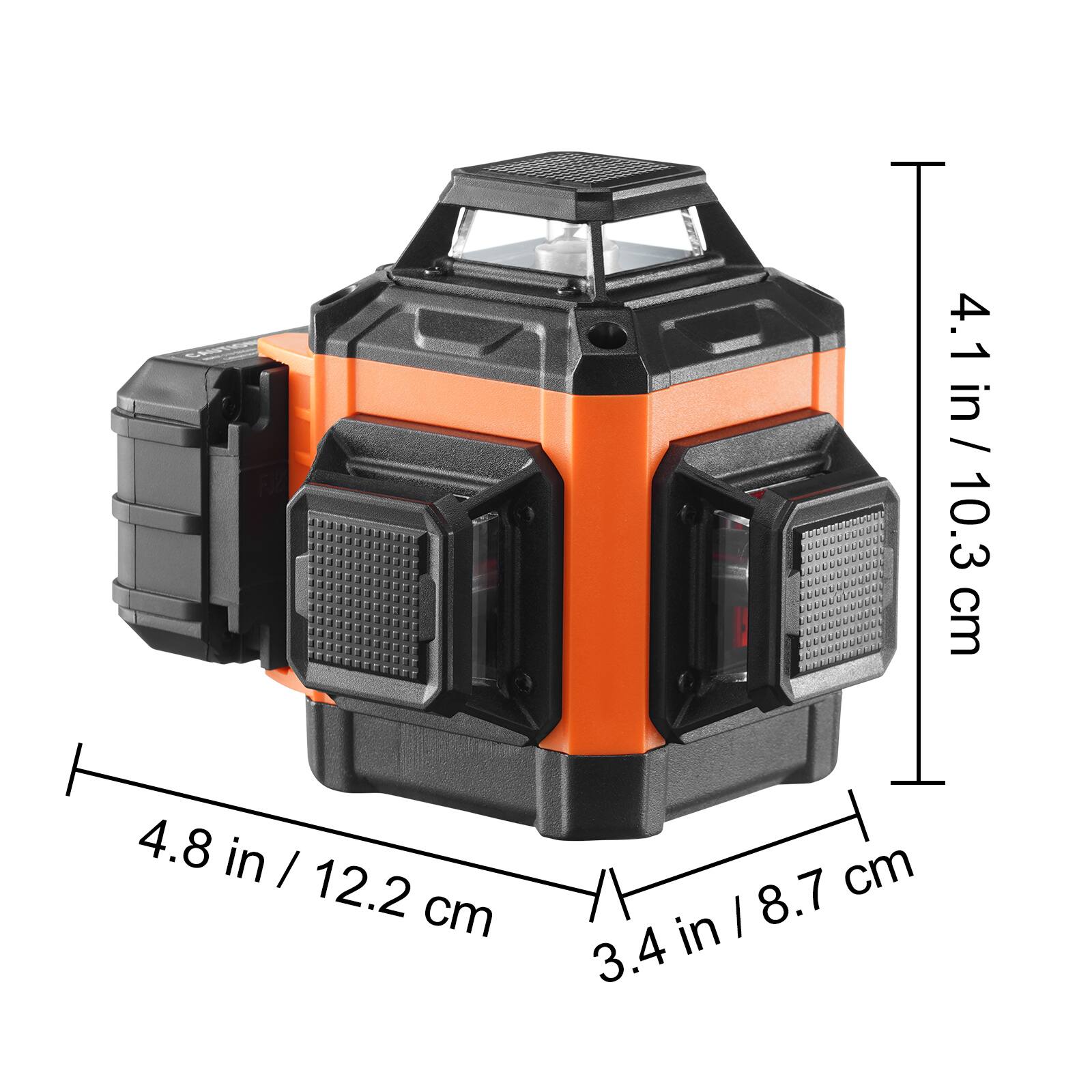 4.1 in / 10.3 cm  
4.8 in / 12.2 cm  
3.4 in / 8.7 cm