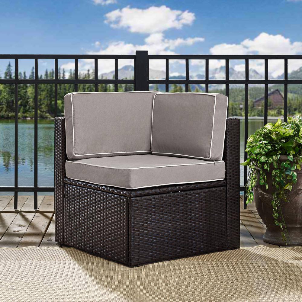 Alt View 5. Crosley Furniture - Palm Harbor Wicker Corner Outdoor Sectional Chair - Gray.