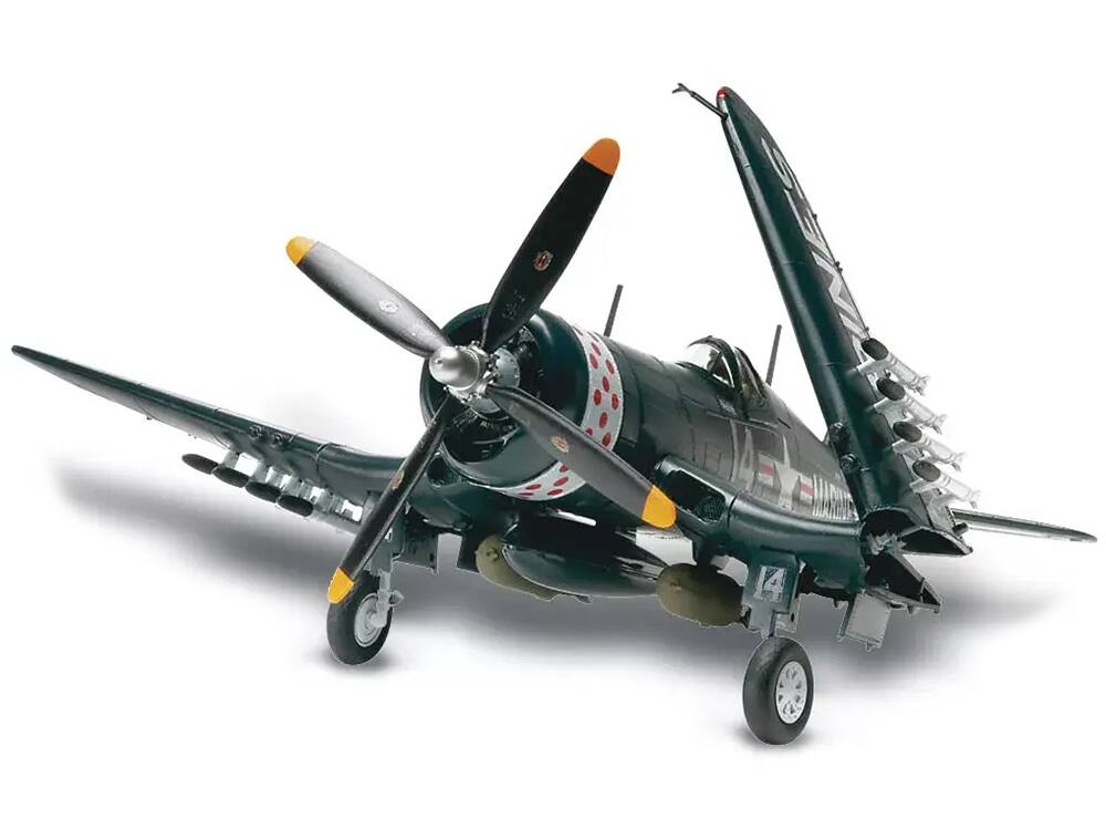 Angle. Revell - Level 4 Model Kit Vought F4U-4 Corsair Fighter Aircraft 1/48 Scale Model by Revell - Green.