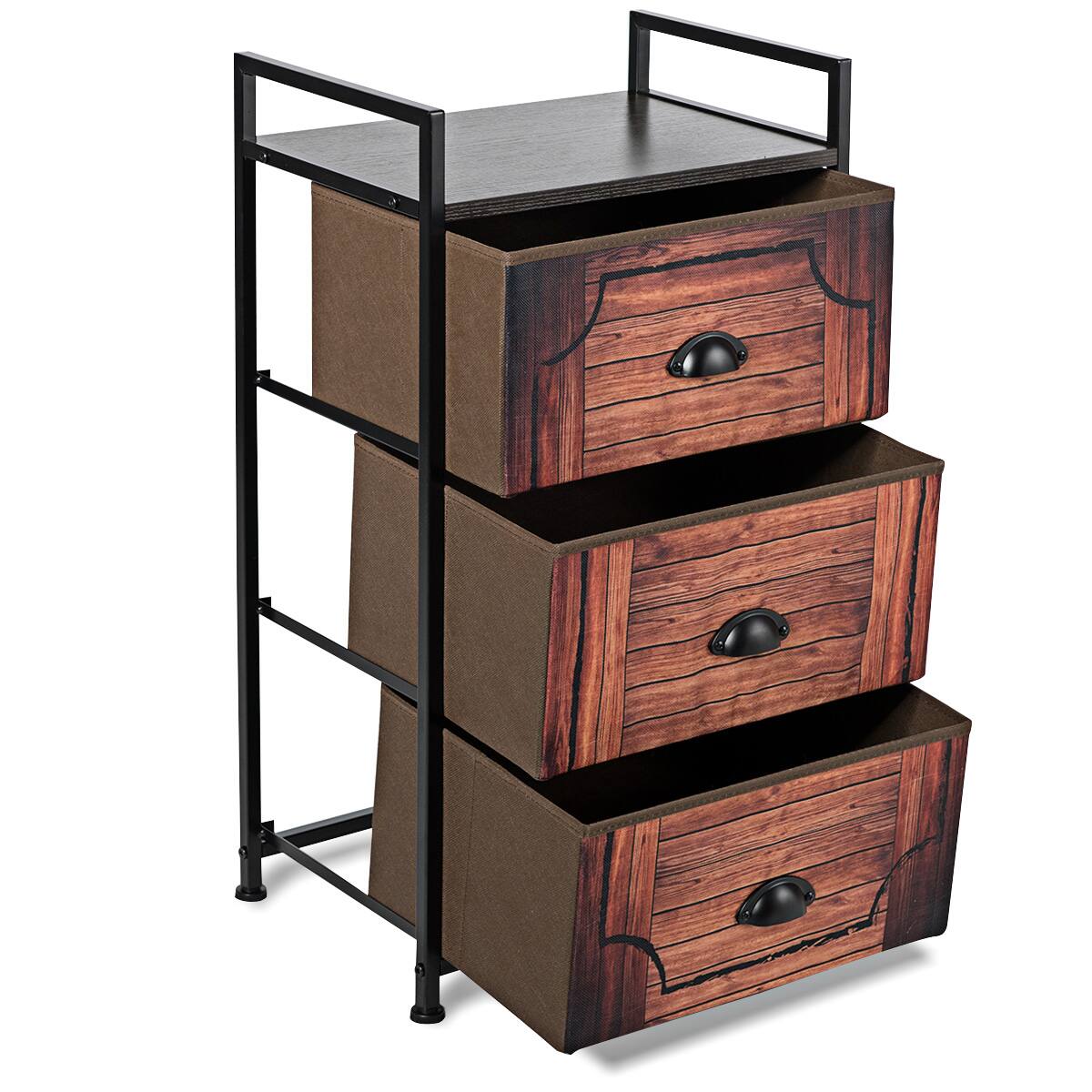 Alt View 20. Costway - 3 Drawer Fabric Dresser Storage Tower Nightstand Sturdy Steel Frame Closet - Brown/Black.