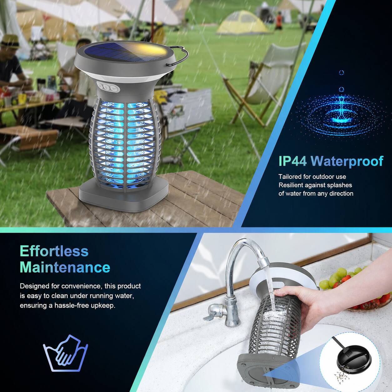 IP44 Waterproof  
Tailored for outdoor use  
Resilient against splashes of water from any direction  

Effortless Maintenance  
Designed for convenience, this product is easy to clean under running water, ensuring a hassle-free upkeep.