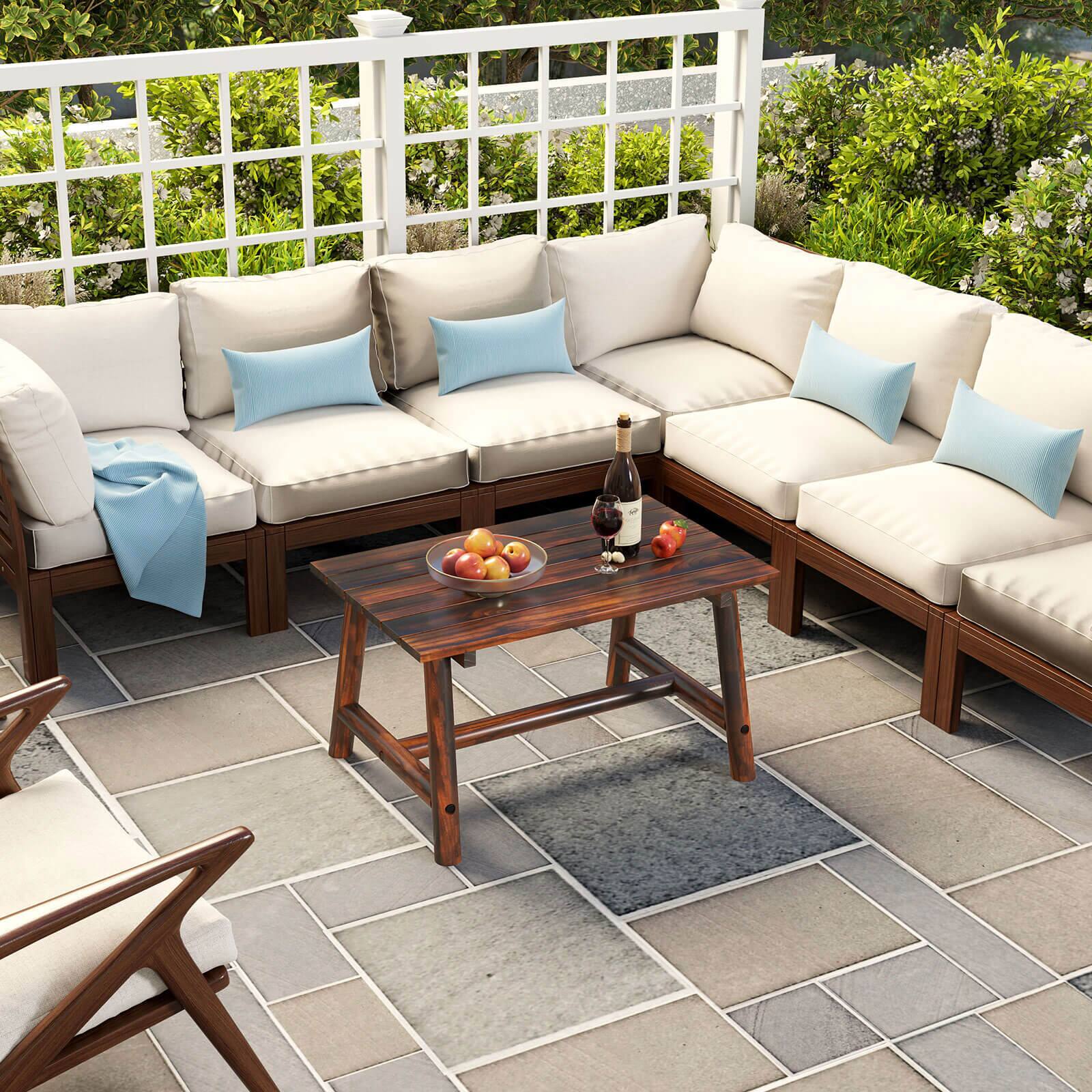 Alt View 3. Costway - Costway Outdoor Coffee Table with Slatted Tabletop Rectangle Side Table for Garden - Brown.