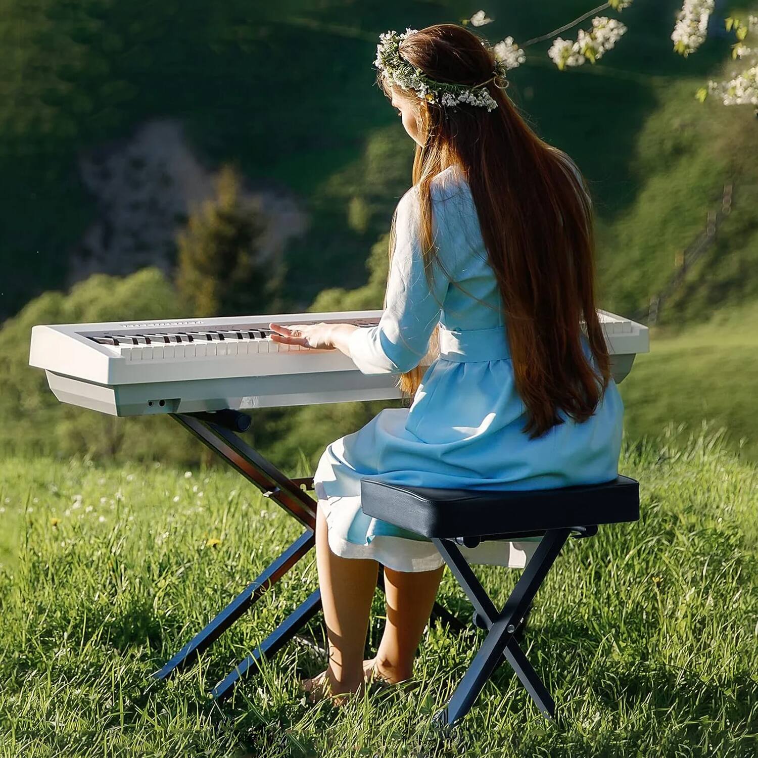 Alt View 8. 5 CORE - Keyboard Bench 3" Padded Cushioned Piano Stool Height Adjustable Guitar Seat Folding Portable - black.